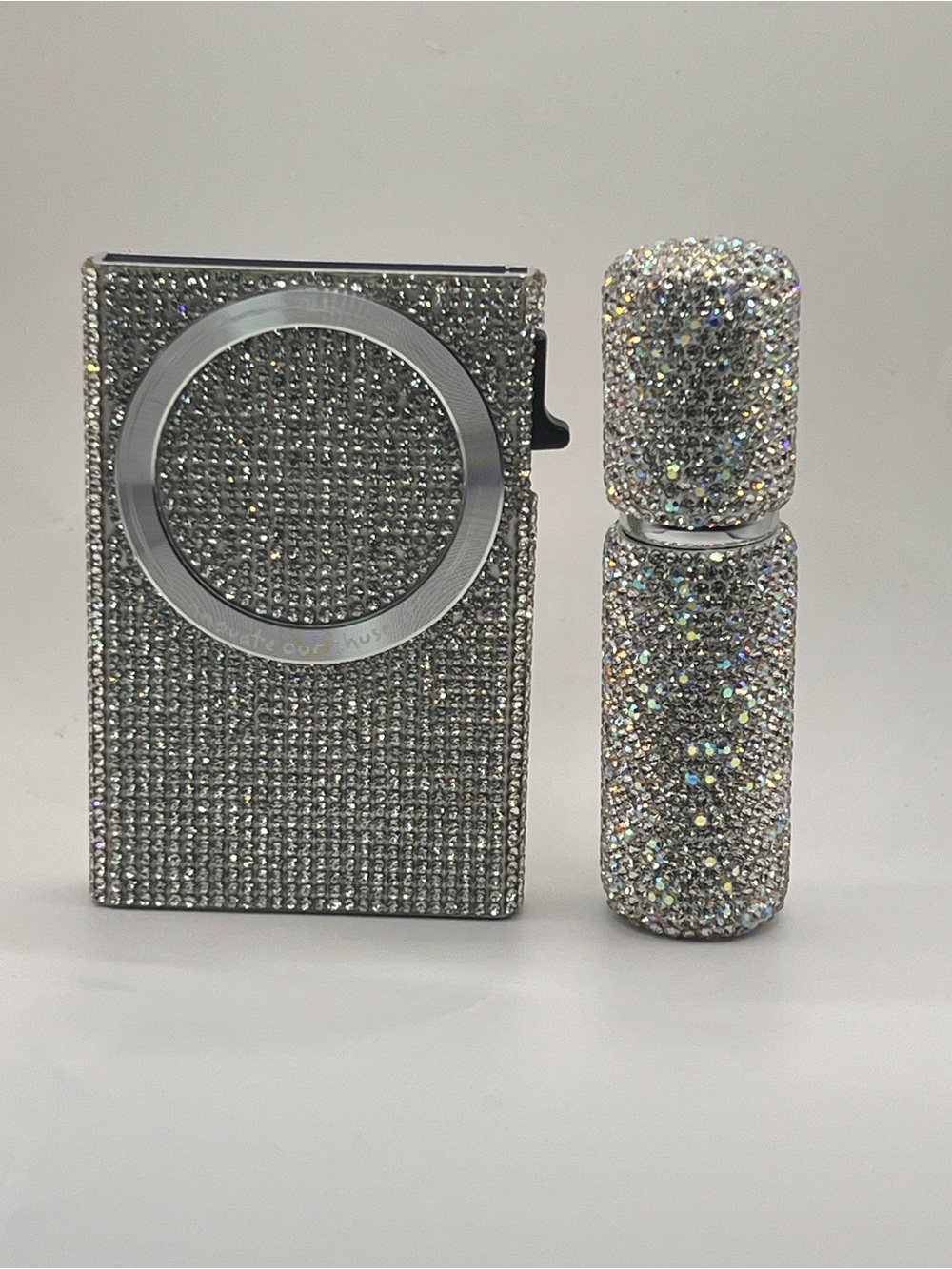 Silver Crystal-Embellished Cell Phone Ring Holder & Perfume Case Set